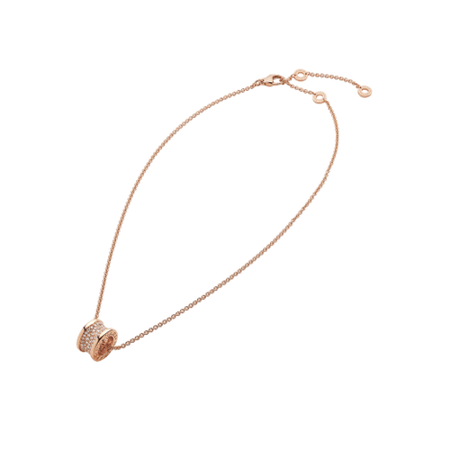Bvlgari ZERO 1 PINK GOLD PENDANT NECKLACE WITH PAVED DIAMONDS