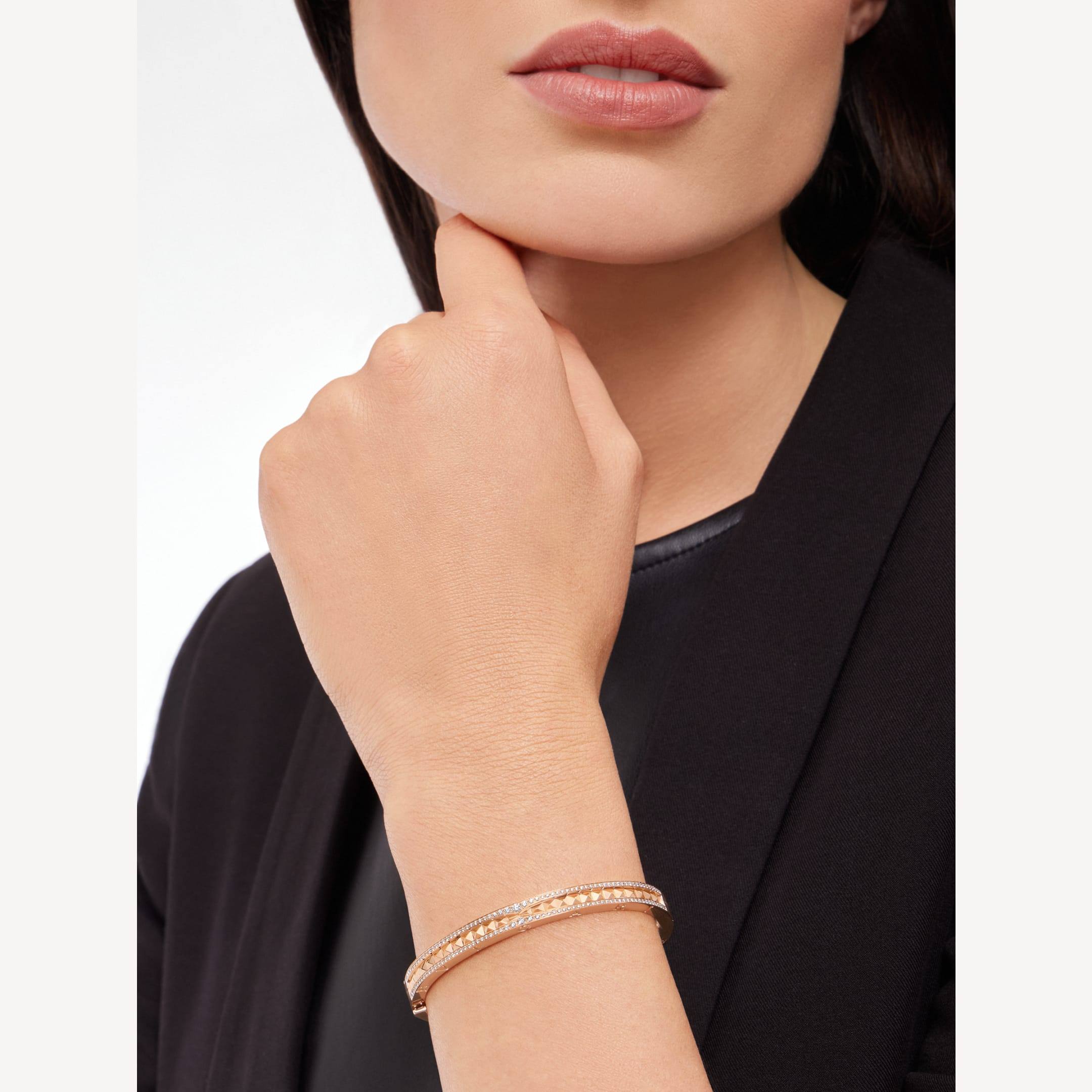 Bvlgari ZERO 1 SPIRAL AND PAVED DIAMOND PINK GOLD BRACELET