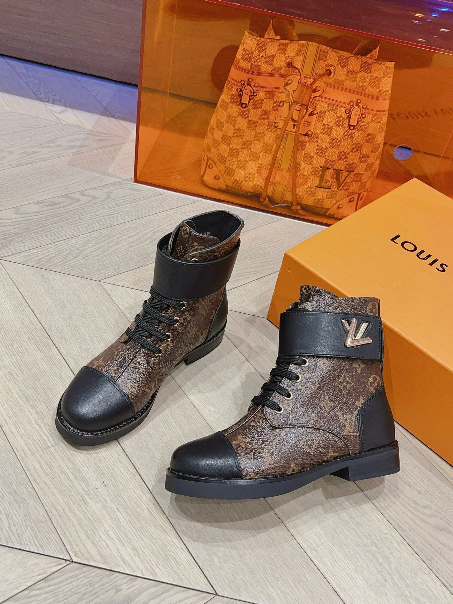 LOUIS VUITTON LV BOOTS IN BROWN MONOGRAM CANVAS MIX CALFSKIN