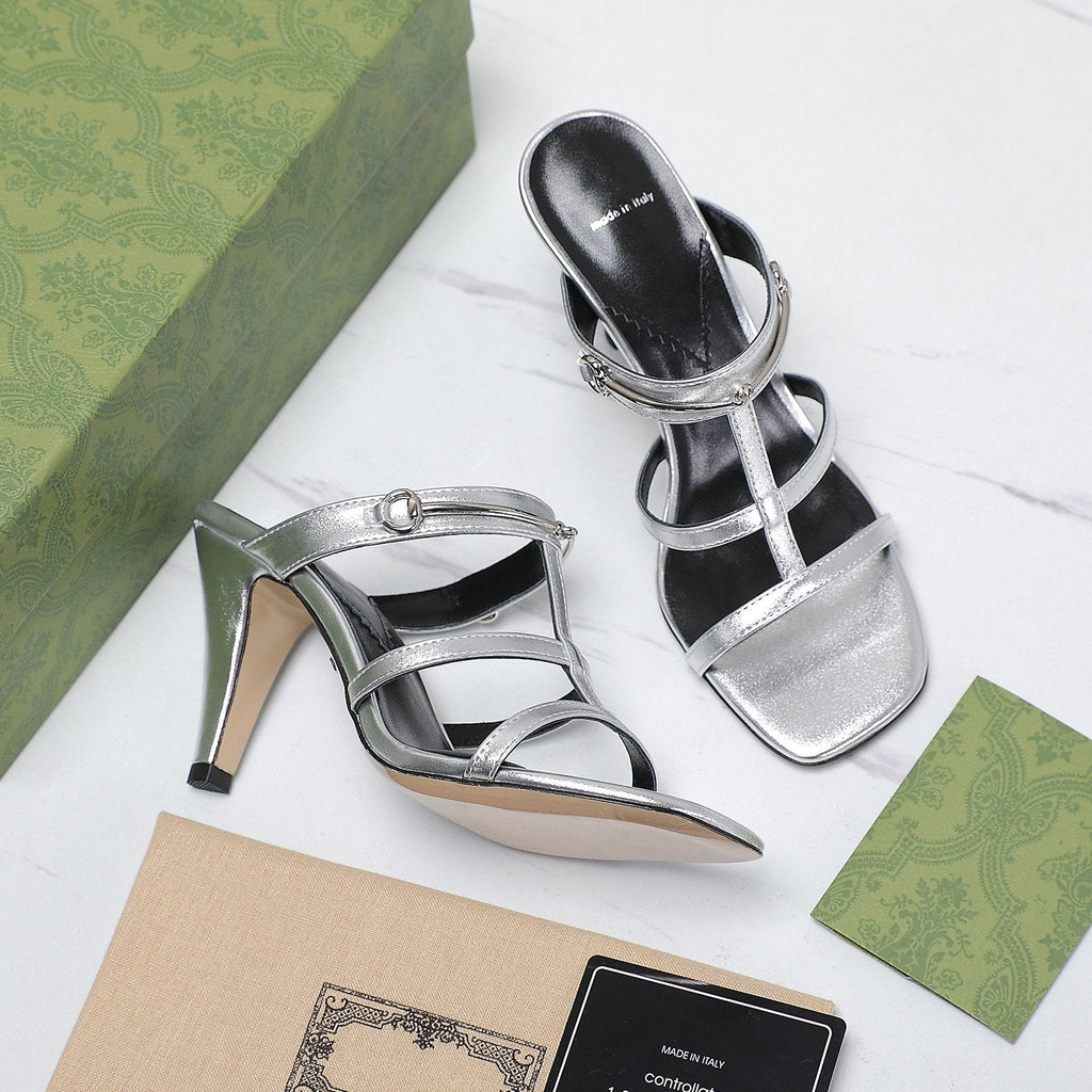 GUCCI SLIM HORSEBIT SLIDE SANDAL SILVER
