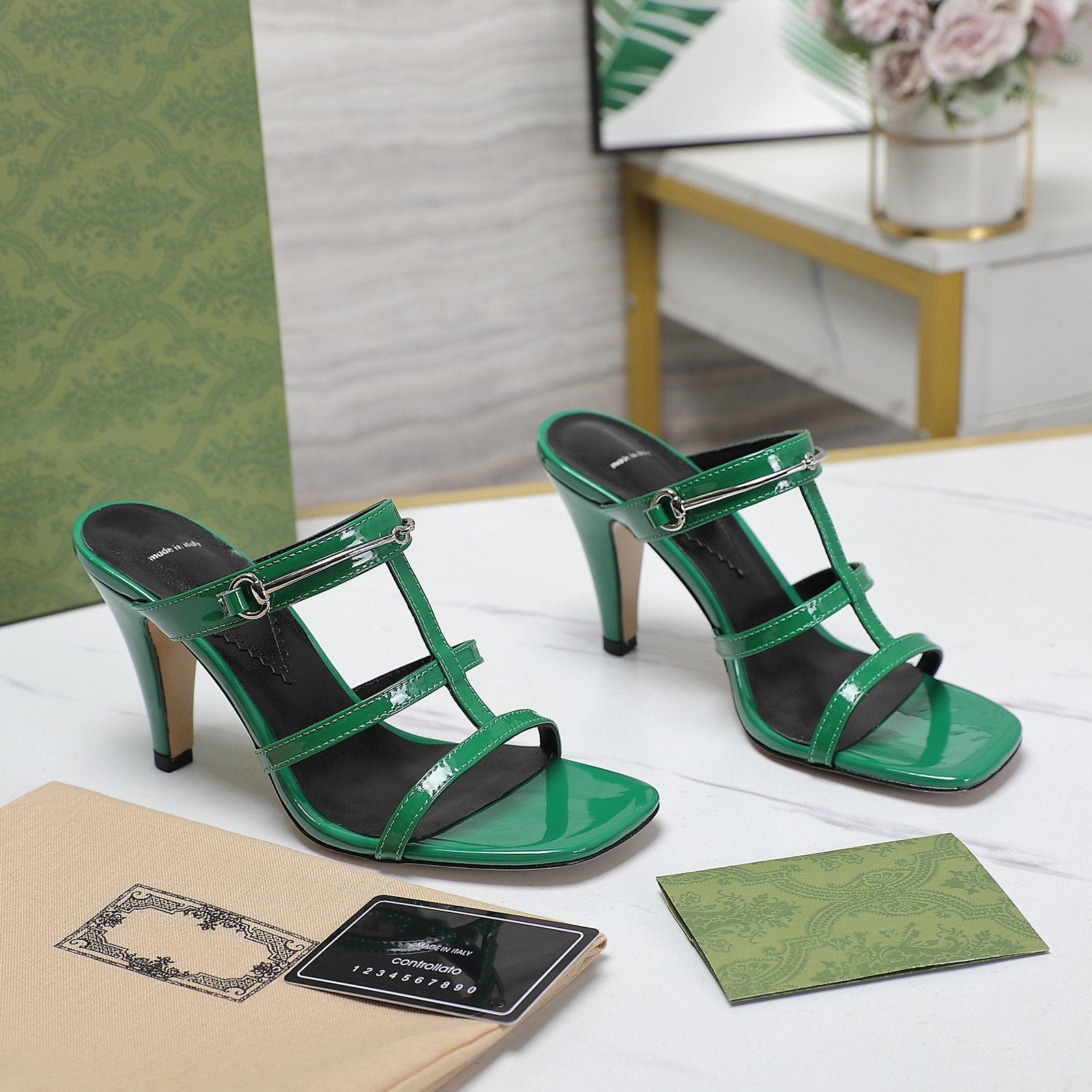 GUCCI SLIM HORSEBIT SLIDE SANDAL GREEN