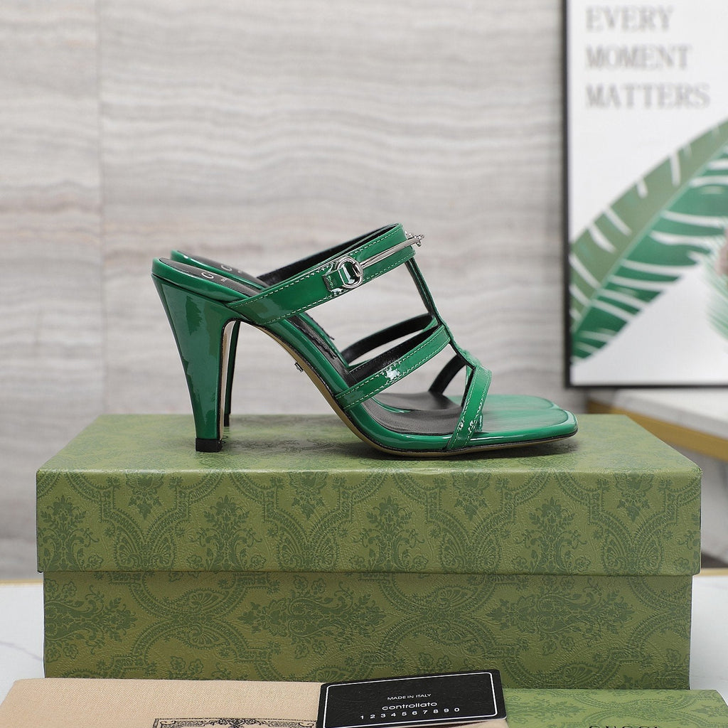 GUCCI SLIM HORSEBIT SLIDE SANDAL GREEN
