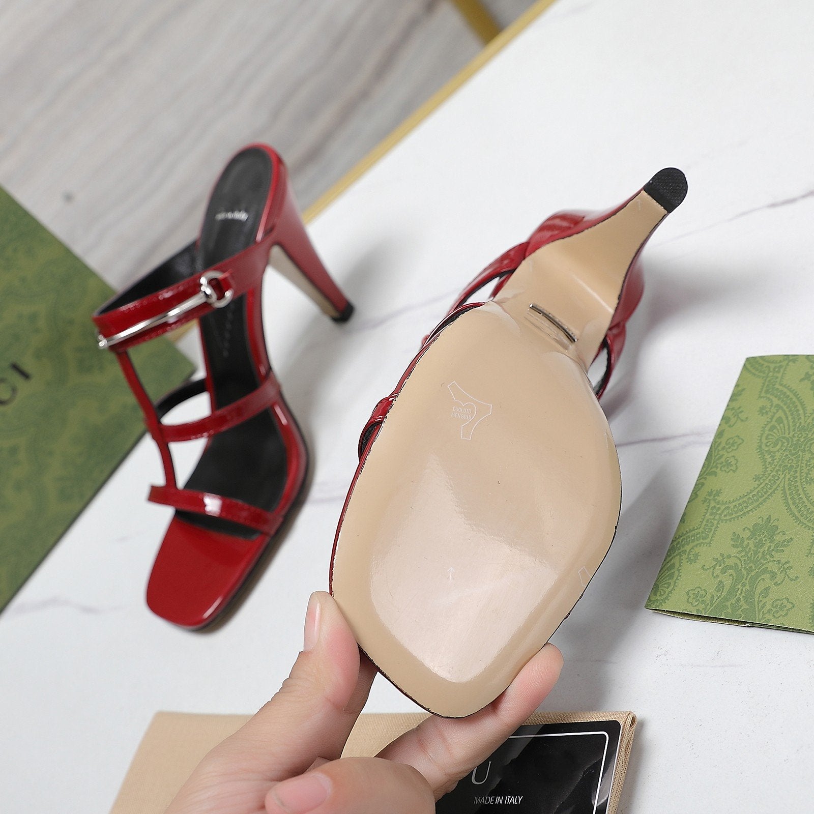 GUCCI SLIM HORSEBIT SLIDE SANDAL RED