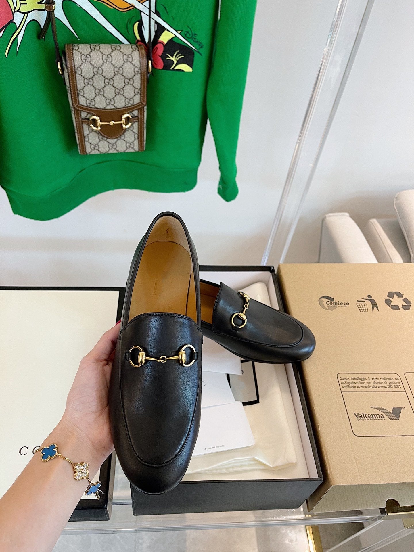 GUCCI LOAFERS MULES BLACK BROWN SOLE