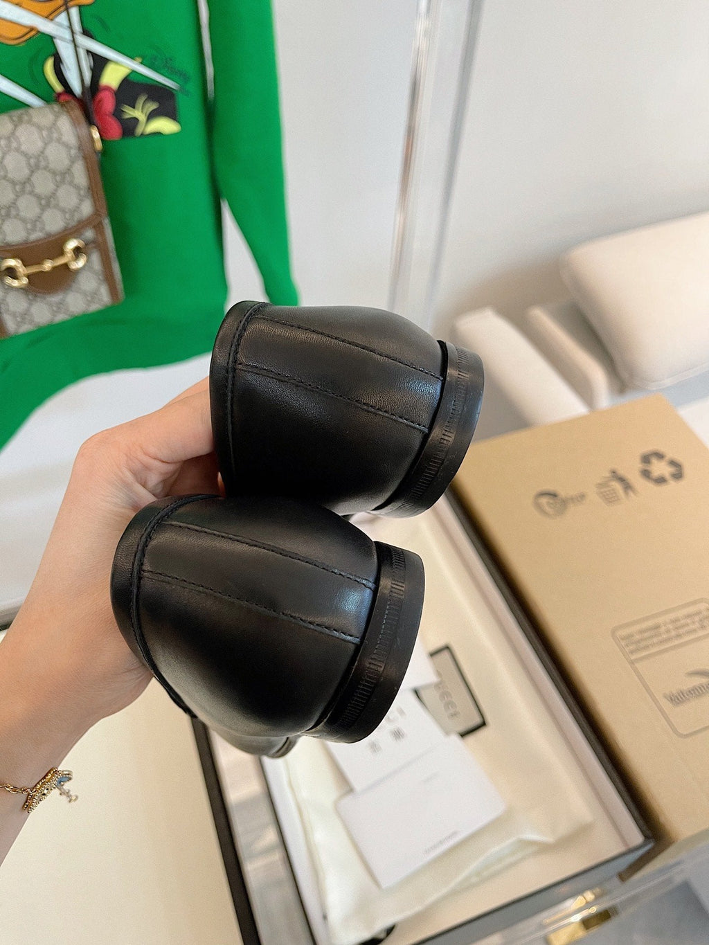GUCCI LOAFERS MULES BLACK BROWN SOLE