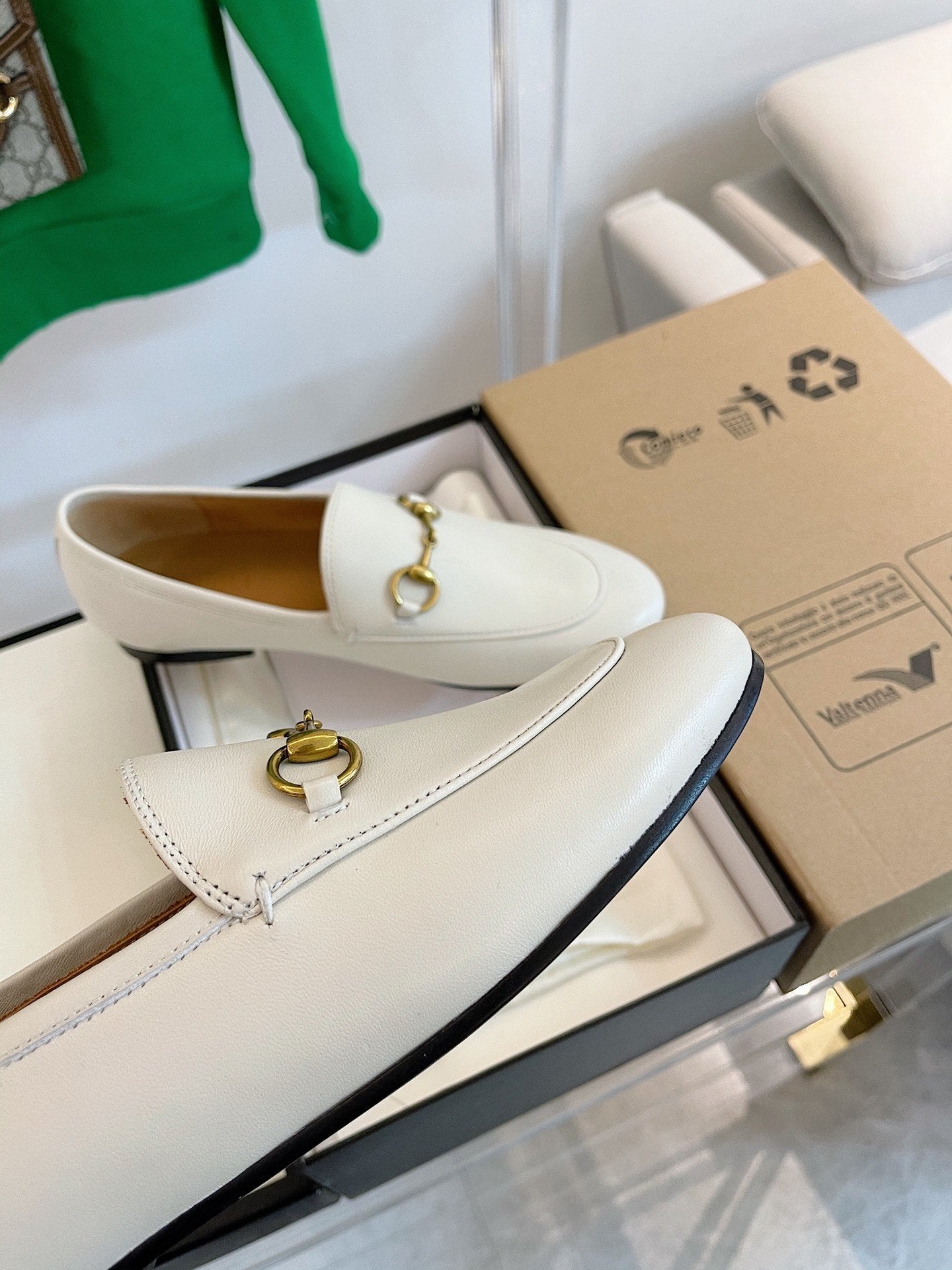 GUCCI LOAFERS MULES WHITE BROWN SOLE