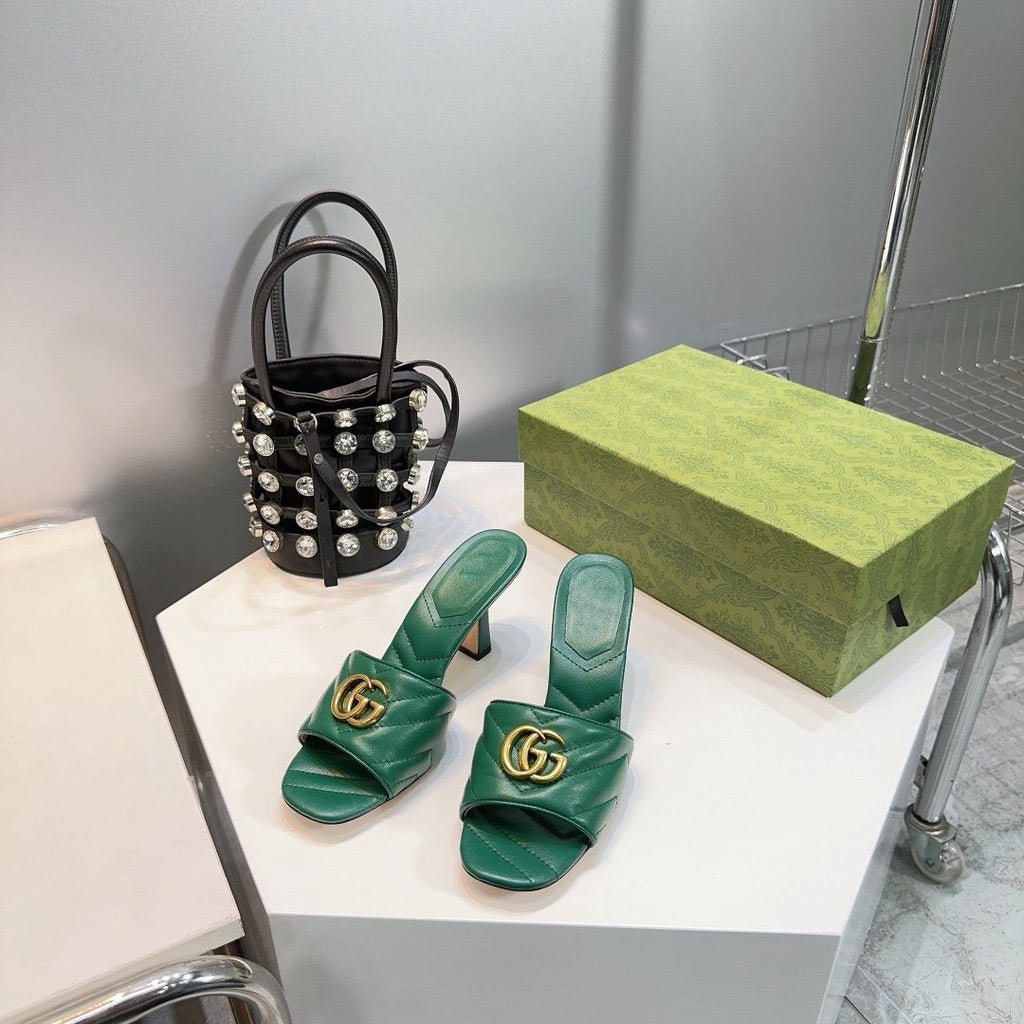 GUCCI SANDALS HIGH-HEELED GREEN