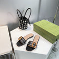 GUCCI BAMBOO BUCKLE FLAT SANDALS BLACK