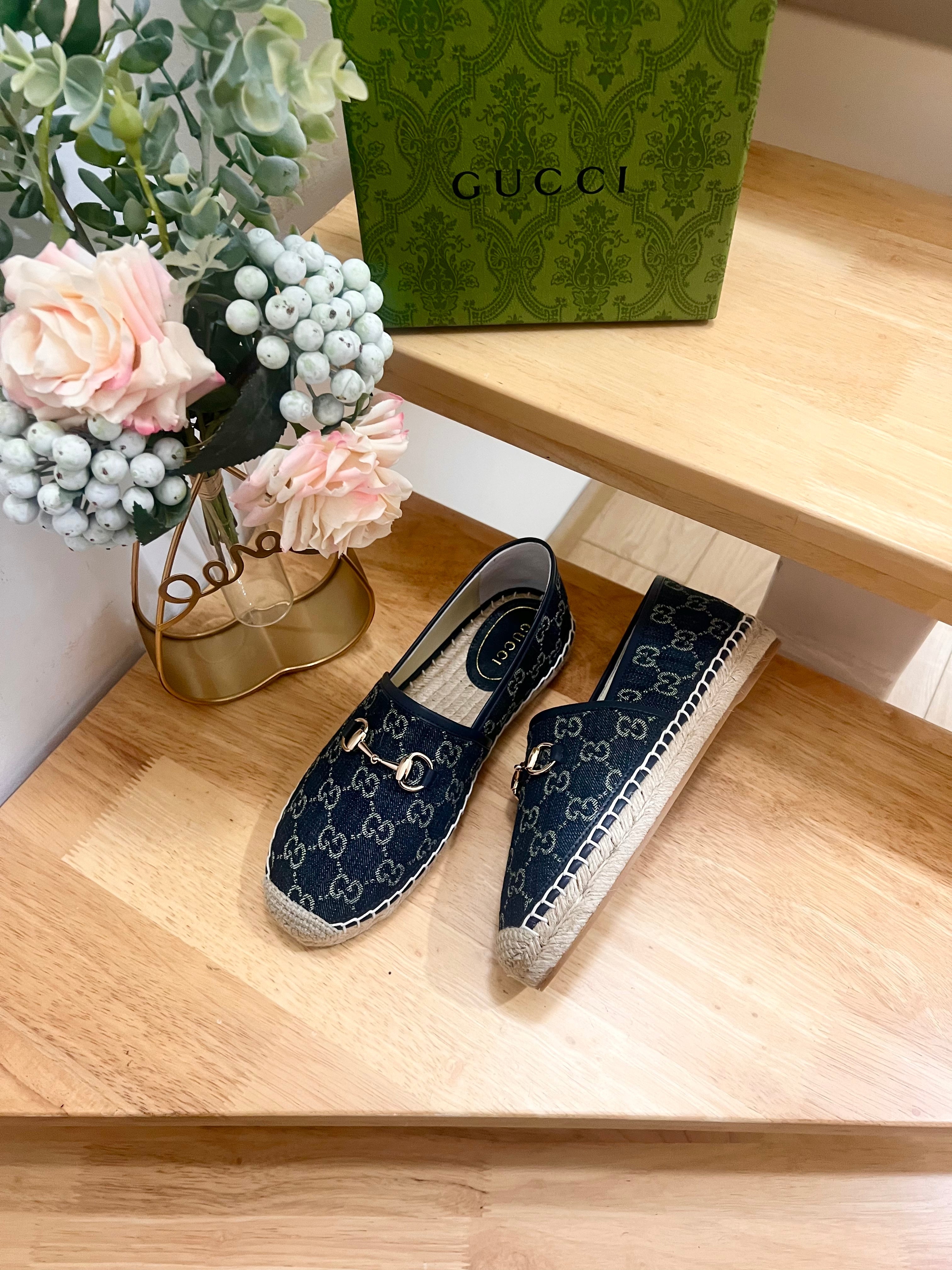 GUCCI WOMEN'S ESPADRILLE WITH HORSEBIT IN NAVY BLUE DENIM