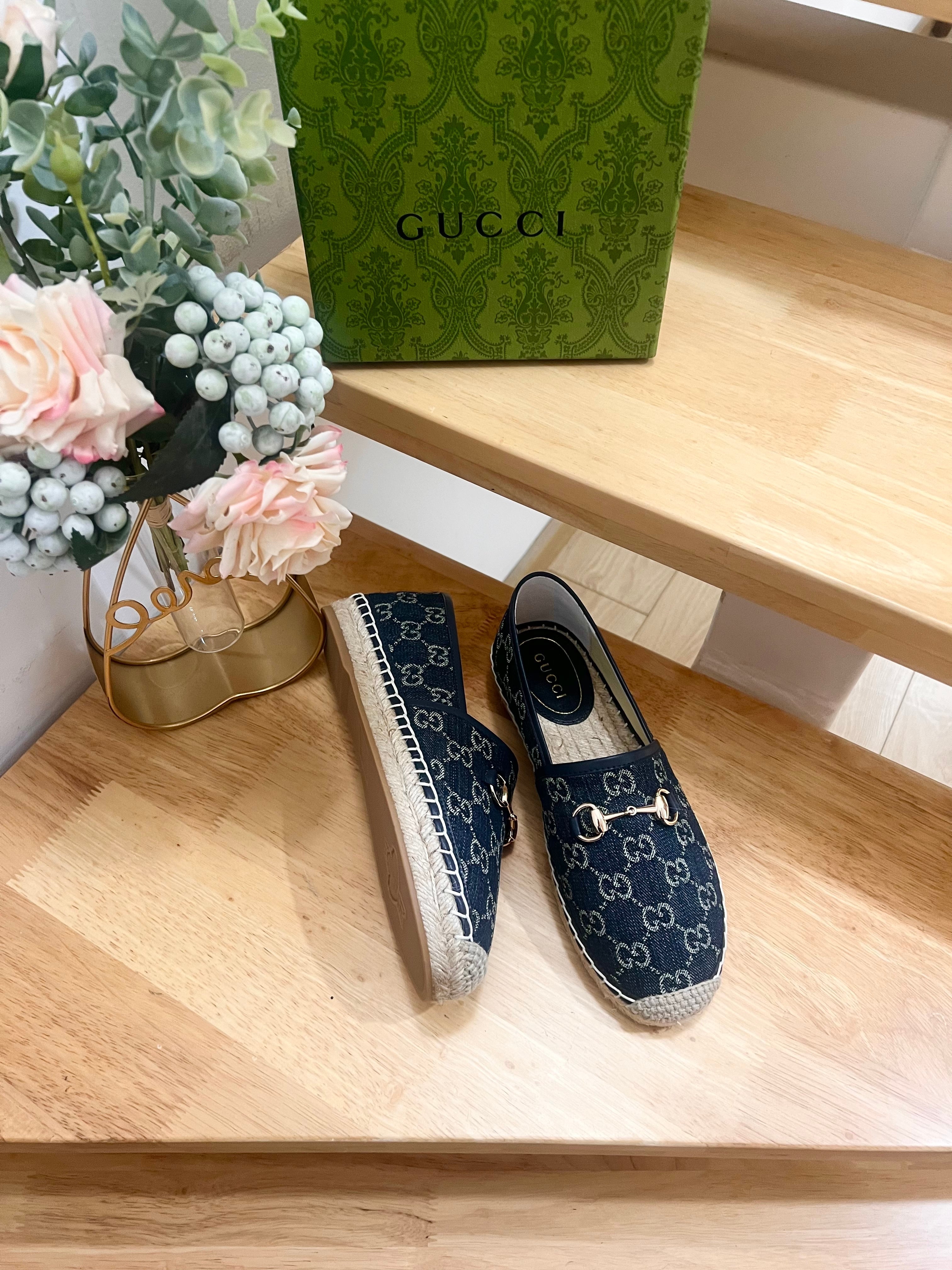 GUCCI WOMEN'S ESPADRILLE WITH HORSEBIT IN NAVY BLUE DENIM