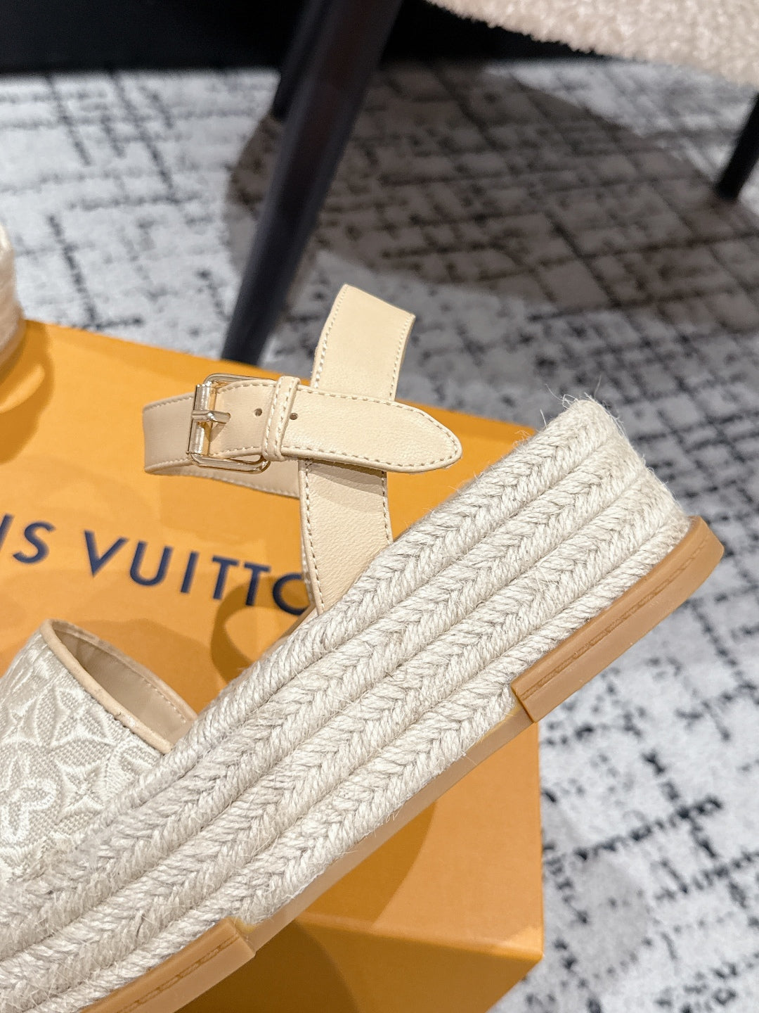 LOUIS VUITTON LV PLATFORM ESPADRILLE SANDALS 25S IN BEIGE FABRIC