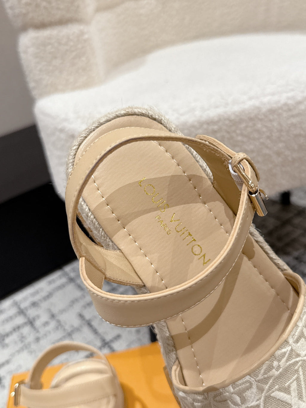 LOUIS VUITTON LV PLATFORM ESPADRILLE SANDALS 25S IN BEIGE FABRIC