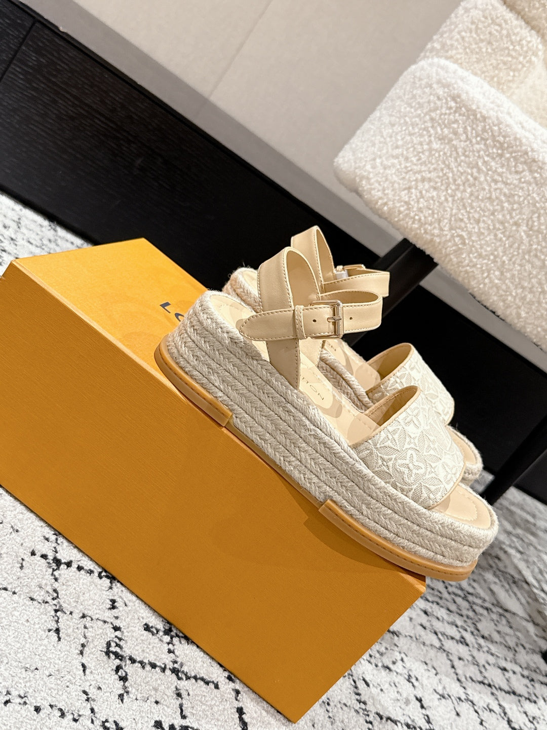 LOUIS VUITTON LV PLATFORM ESPADRILLE SANDALS 25S IN BEIGE FABRIC