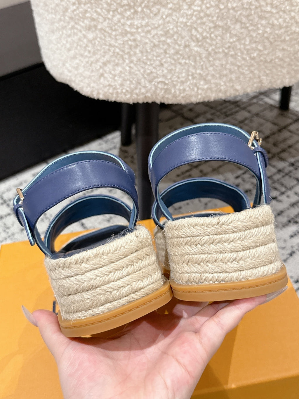 LOUIS VUITTON LV PLATFORM ESPADRILLE SANDALS 25S IN DARK BLUE FABRIC