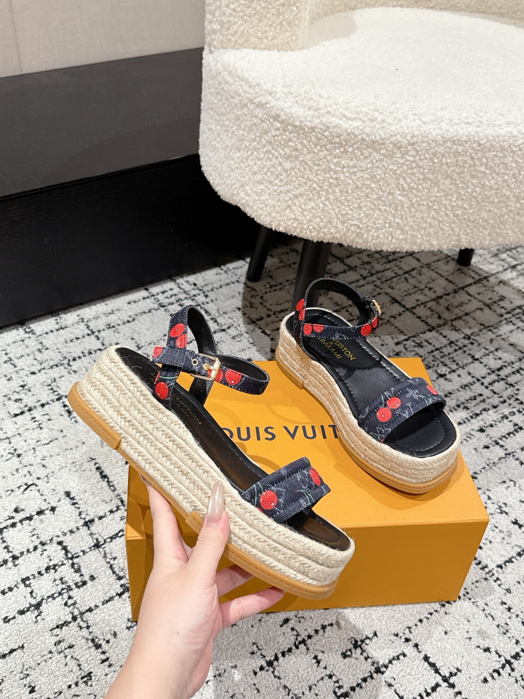 LOUIS VUITTON LV PLATFORM ESPADRILLE SANDALS 25S IN NAVY BLUE DENIM