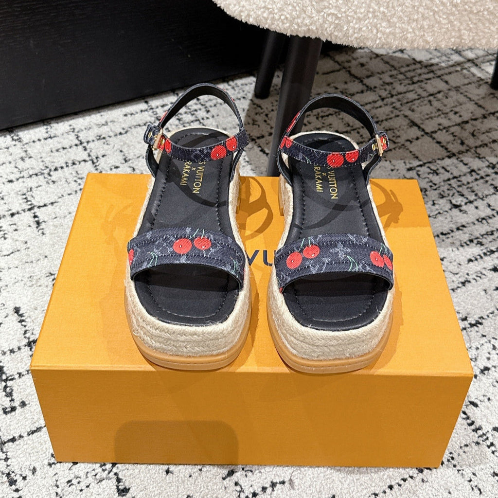 LOUIS VUITTON LV PLATFORM ESPADRILLE SANDALS 25S IN NAVY BLUE DENIM
