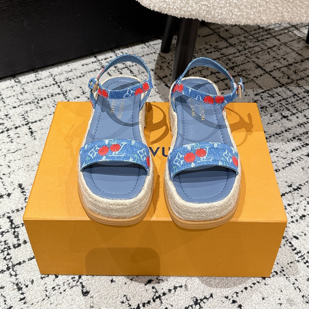 LOUIS VUITTON LV PLATFORM ESPADRILLE SANDALS 25S IN BLUE DENIM