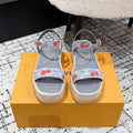 LOUIS VUITTON LV PLATFORM ESPADRILLE SANDALS 25S IN GREY DENIM