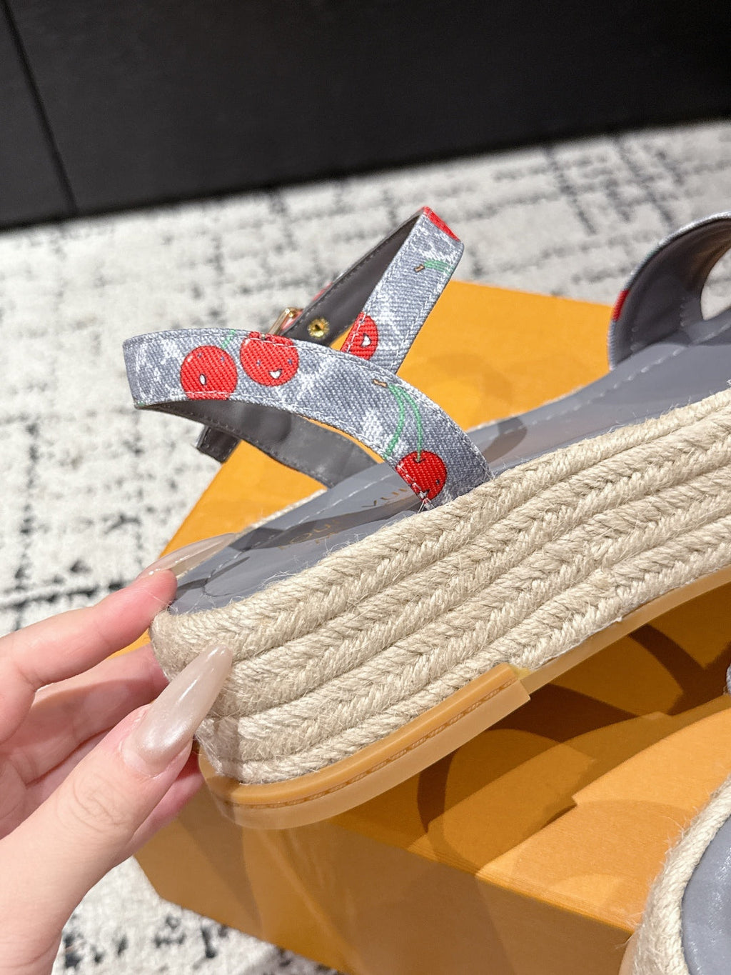 LOUIS VUITTON LV PLATFORM ESPADRILLE SANDALS 25S IN GREY DENIM