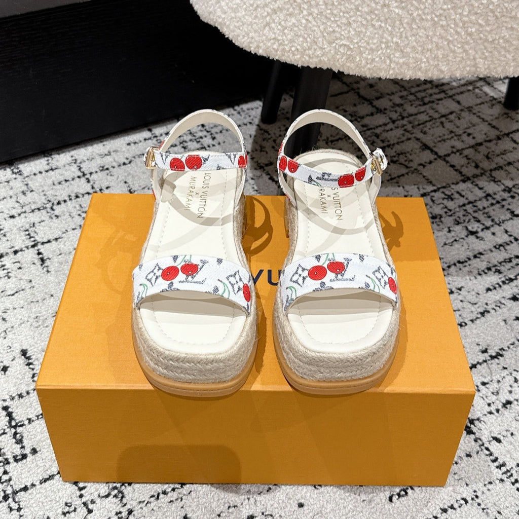 LOUIS VUITTON LV PLATFORM ESPADRILLE SANDALS 25S IN WHITE DENIM