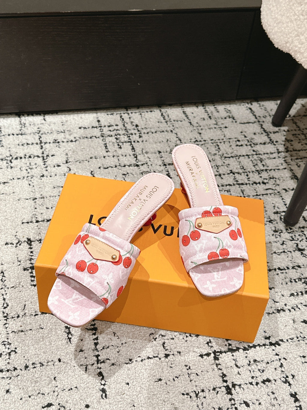 LOUIS VUITTON LV CHERRY HIGH HEELS 25S 55 MM IN LIGHT PINK DENIM STYLE 8
