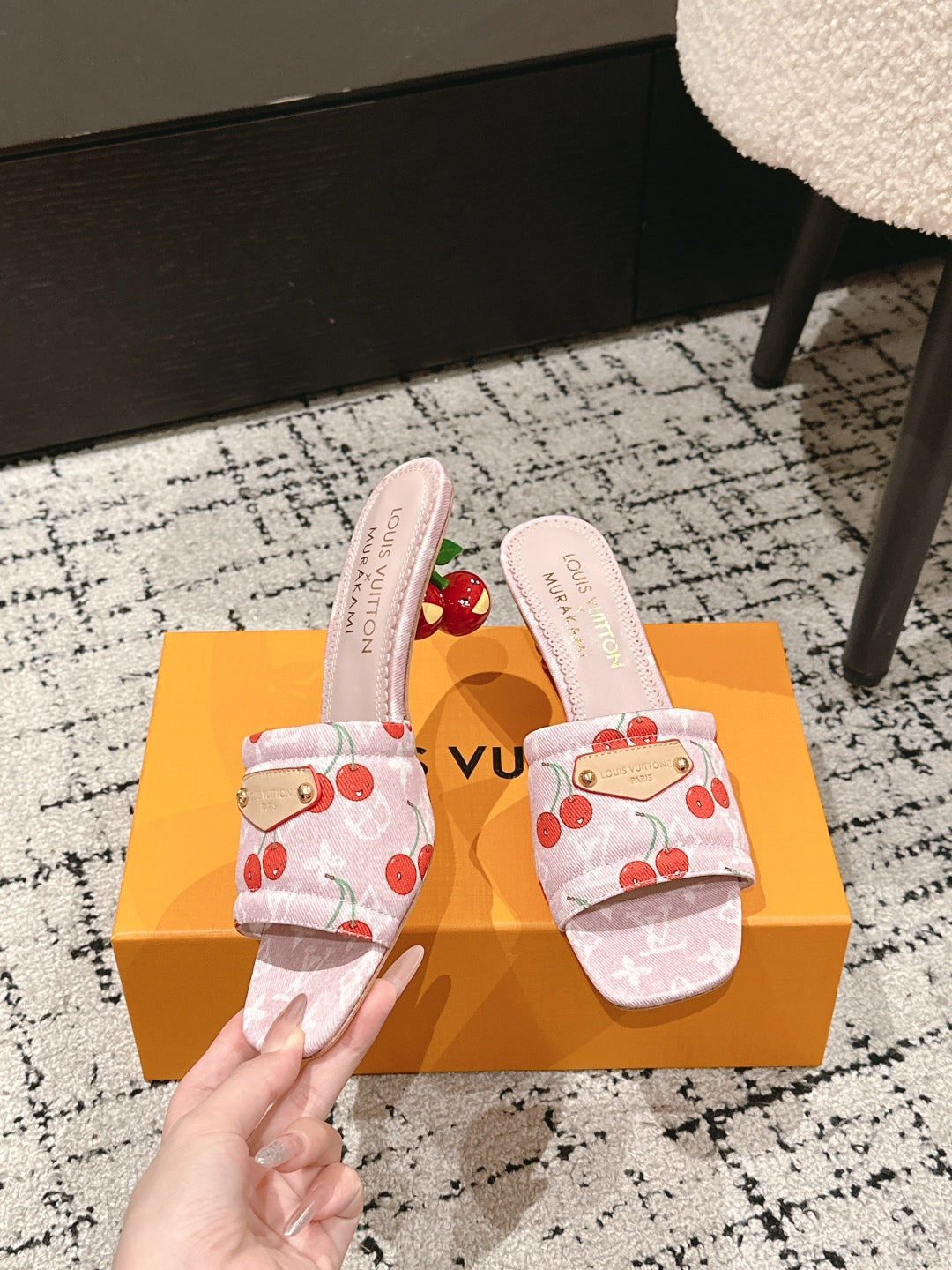 LOUIS VUITTON LV CHERRY HIGH HEELS 25S 55 MM IN LIGHT PINK DENIM STYLE 8