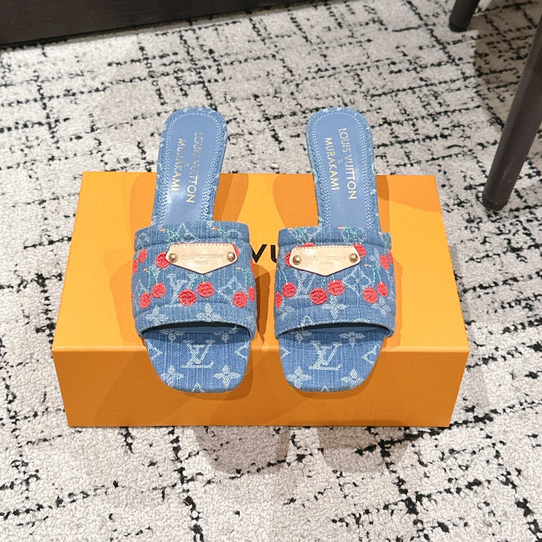 LOUIS VUITTON LV CHERRY HIGH HEELS 25S 55 MM IN BLUE DENIM STYLE 6