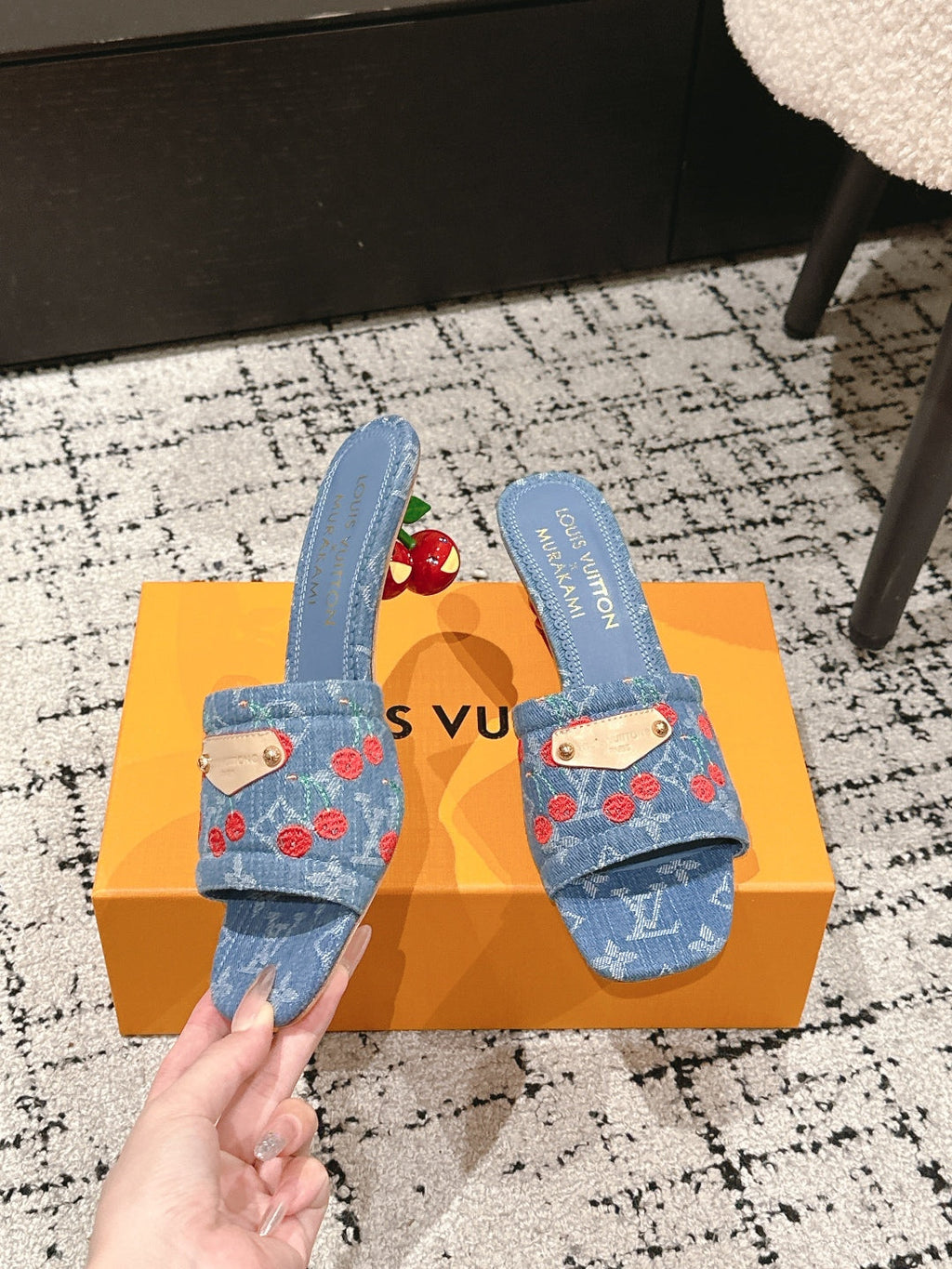 LOUIS VUITTON LV CHERRY HIGH HEELS 25S 55 MM IN BLUE DENIM STYLE 6