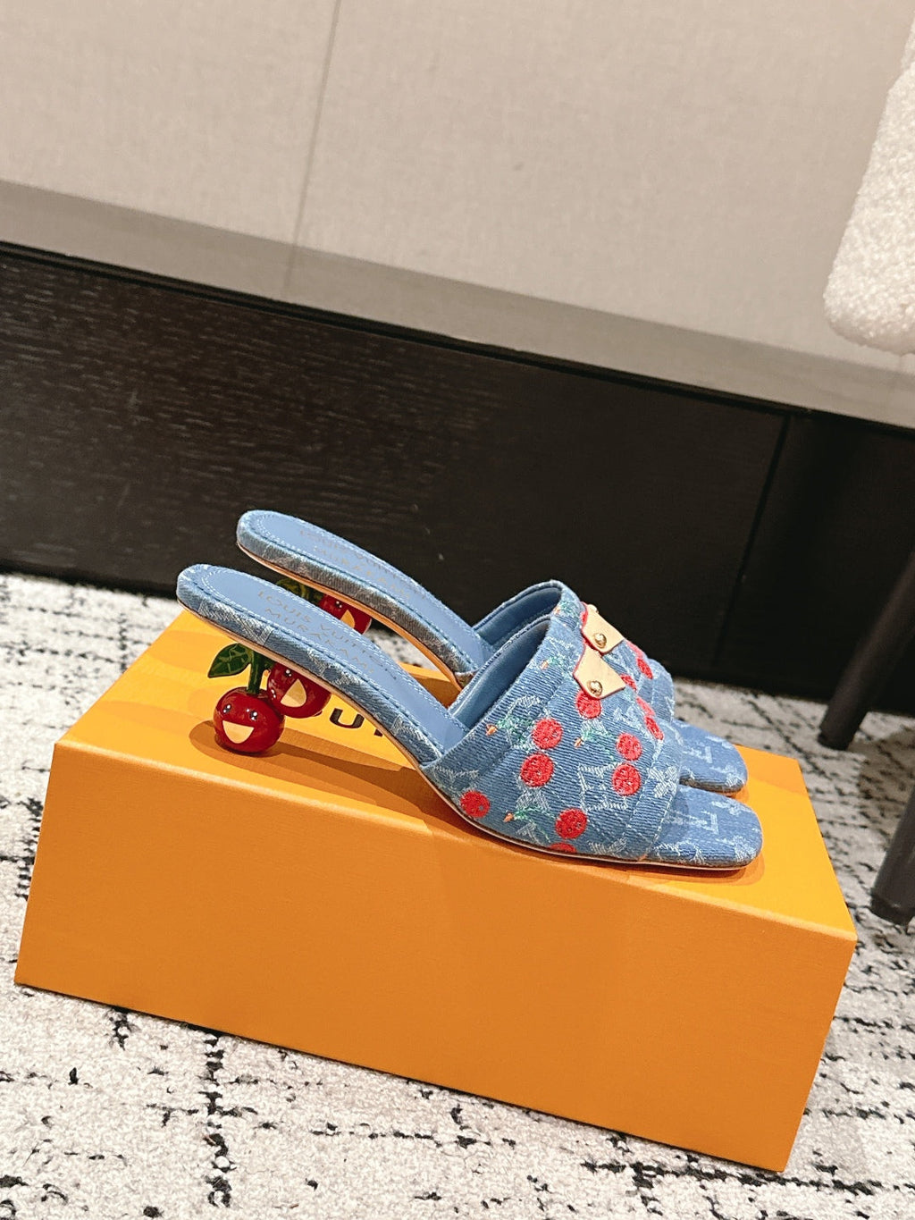 LOUIS VUITTON LV CHERRY HIGH HEELS 25S 55 MM IN BLUE DENIM STYLE 6