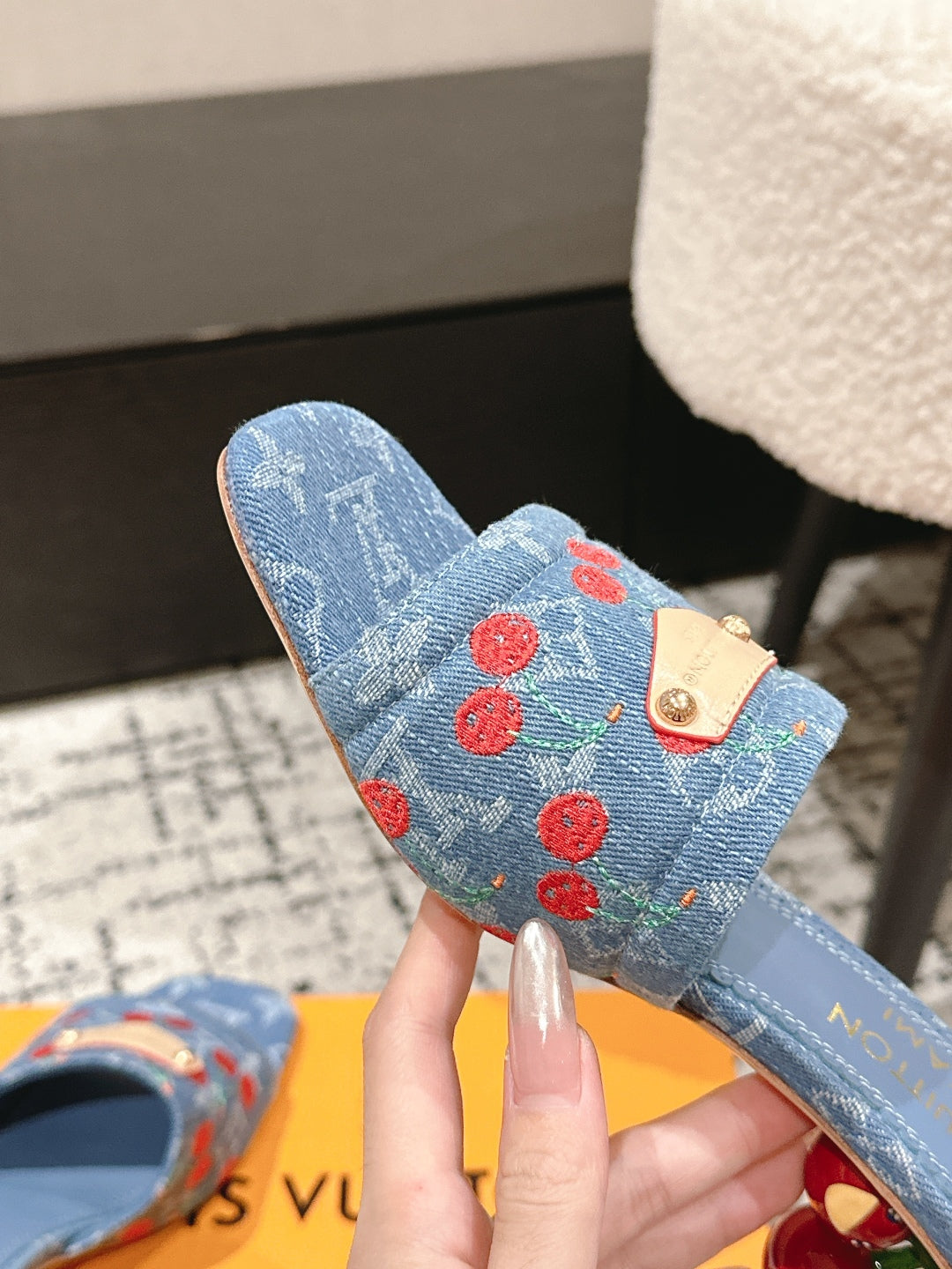 LOUIS VUITTON LV CHERRY HIGH HEELS 25S 55 MM IN BLUE DENIM STYLE 6