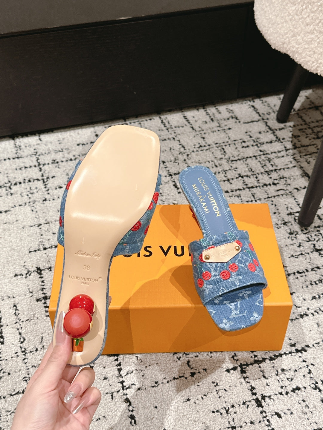 LOUIS VUITTON LV CHERRY HIGH HEELS 25S 55 MM IN BLUE DENIM STYLE 6