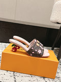 LOUIS VUITTON LV CHERRY HIGH HEELS 25S 55 MM IN DARK BROWN AND LIGHT PINK CALFSKIN STYLE 2