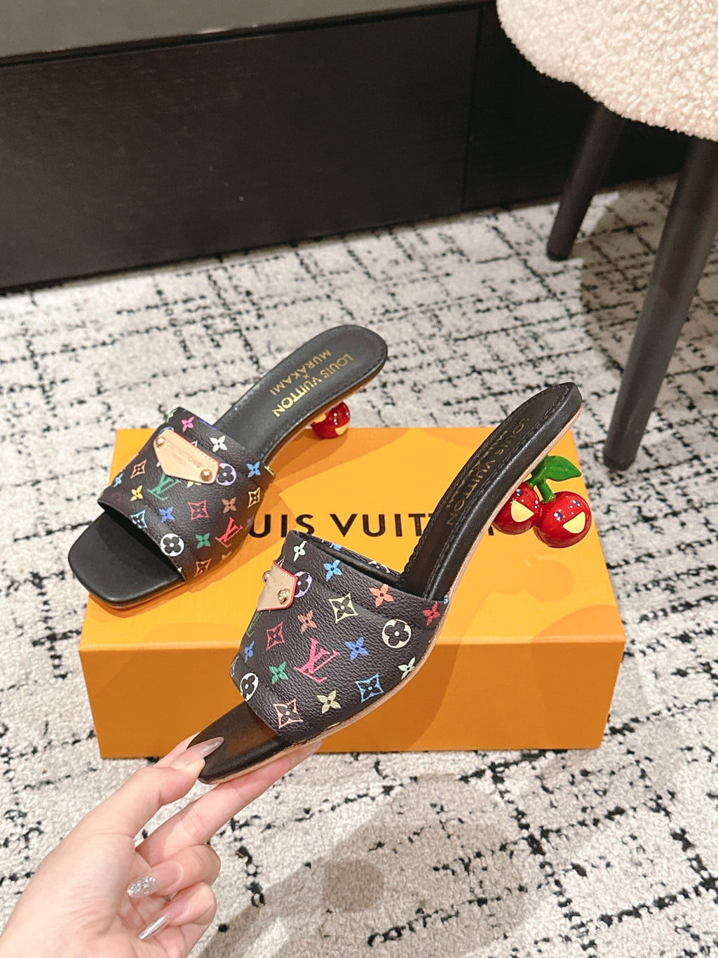 LOUIS VUITTON LV CHERRY HIGH HEELS 25S 55 MM IN BLACK CALFSKIN STYLE 14