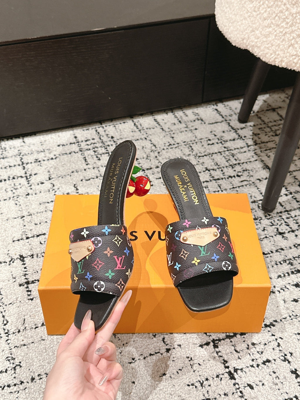 LOUIS VUITTON LV CHERRY HIGH HEELS 25S 55 MM IN BLACK CALFSKIN STYLE 14