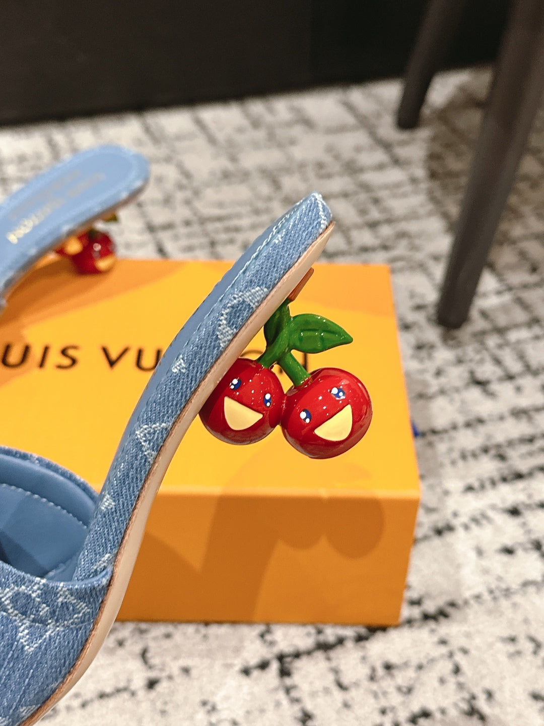 LOUIS VUITTON LV CHERRY HIGH HEELS 25S 55 MM IN BLUE DENIM STYLE 5