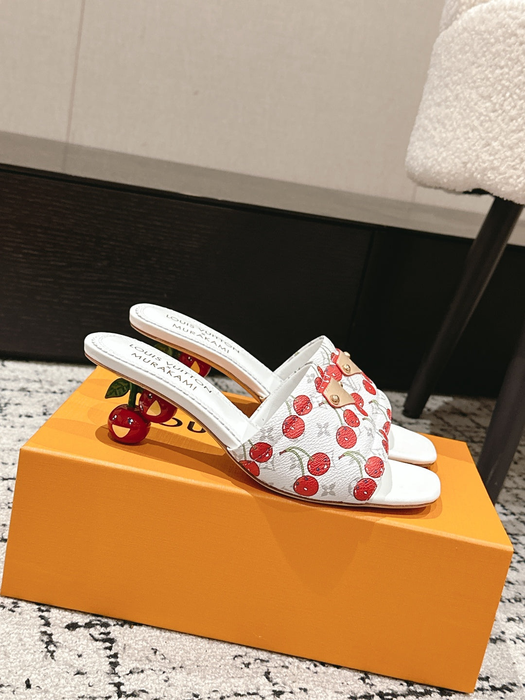 LOUIS VUITTON LV CHERRY HIGH HEELS 25S 55 MM IN WHITE CALFSKIN STYLE 11