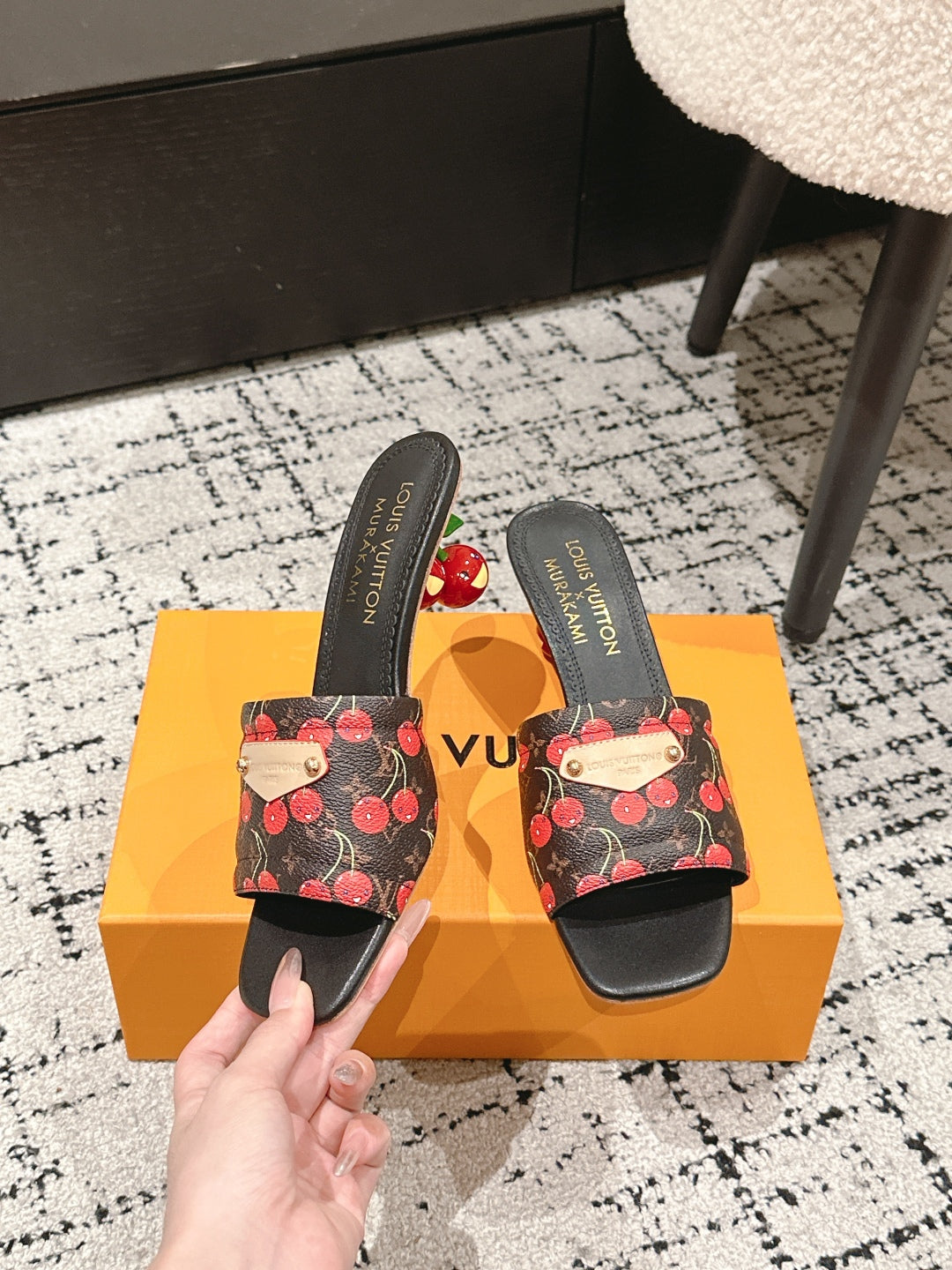 LOUIS VUITTON LV CHERRY HIGH HEELS 25S 55 MM IN DARK BROWN MIX BLACK CALFSKIN STYLE 12