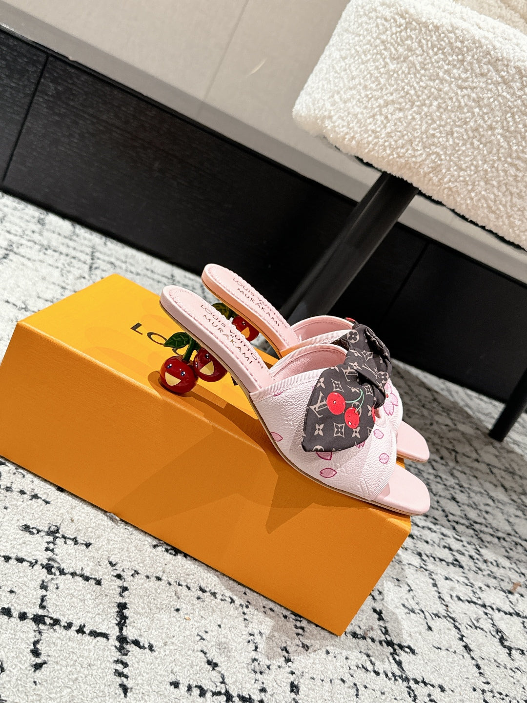 LOUIS VUITTON LV CHERRY HIGH HEELS 25S IN PINK CALFSKIN WITH BOW STYLE 17