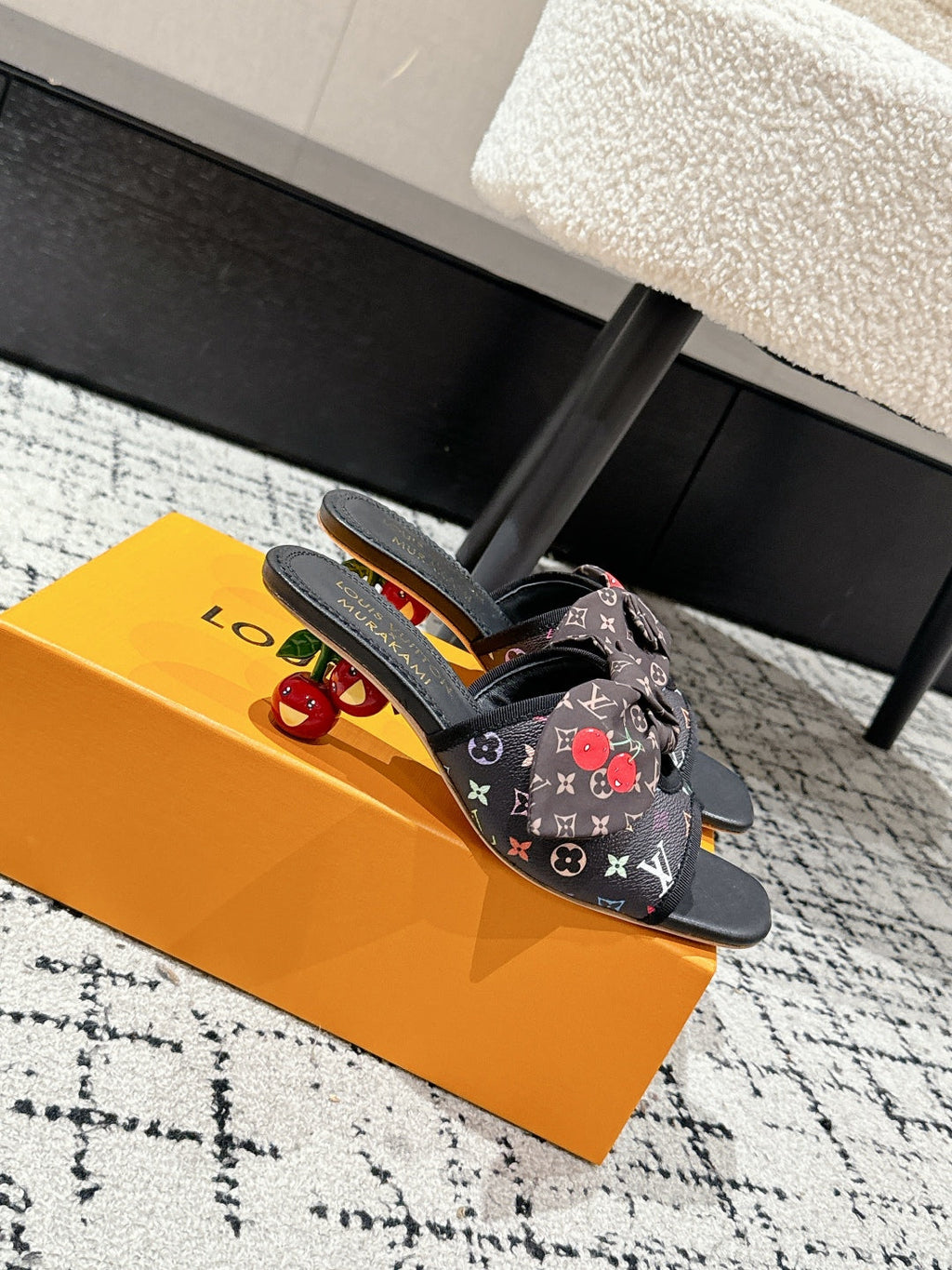 LOUIS VUITTON LV CHERRY HIGH HEELS 25S IN BLACK CALFSKIN WITH BOW STYLE 12
