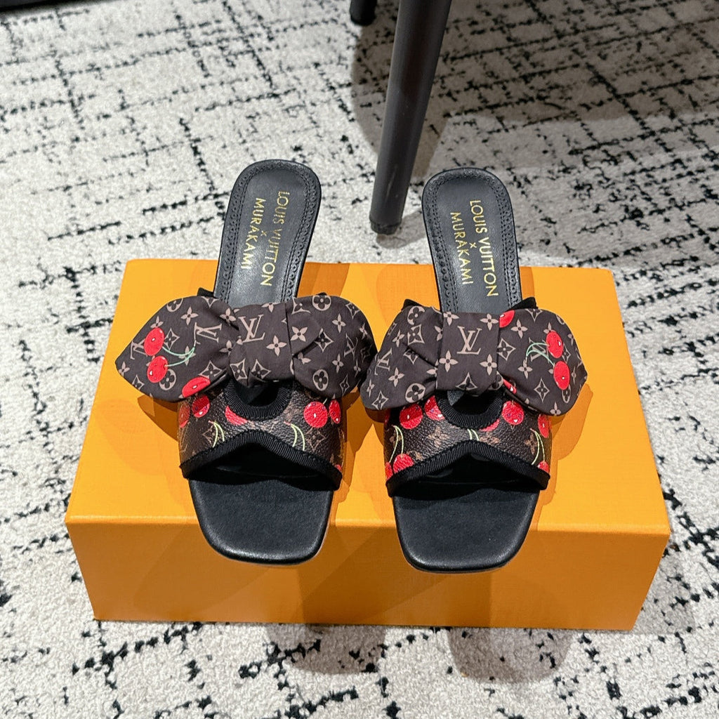 LOUIS VUITTON LV CHERRY HIGH HEELS 25S IN DARK BROWN AND BLACK CALFSKIN WITH BOW STYLE 10