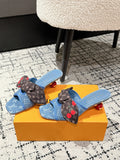 LOUIS VUITTON LV CHERRY HIGH HEELS 25S IN BLUE DENIM WITH BOW STYLE 8