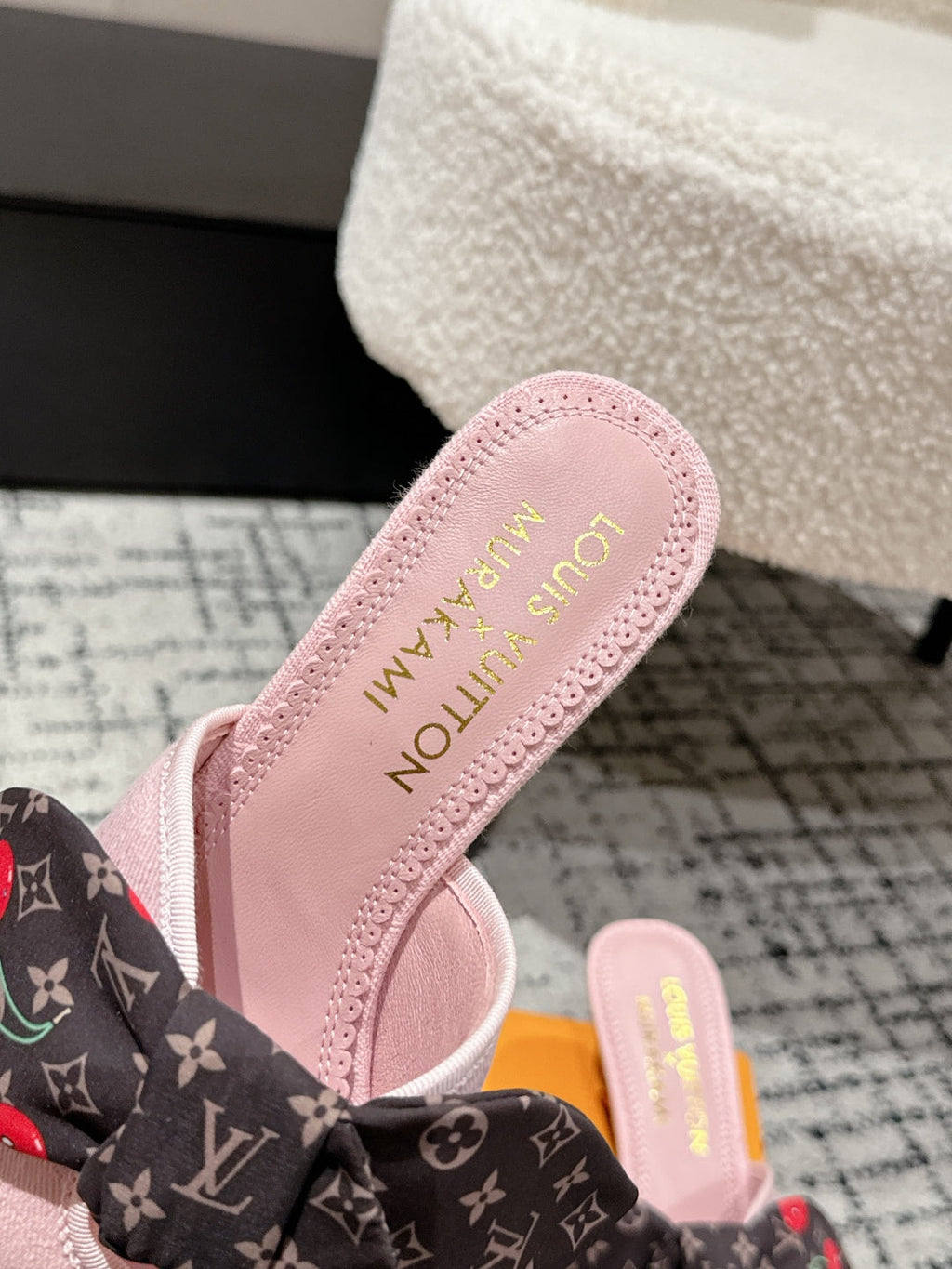 LOUIS VUITTON LV CHERRY HIGH HEELS 25S IN LIGHT PINK DENIM WITH BOW STYLE 6