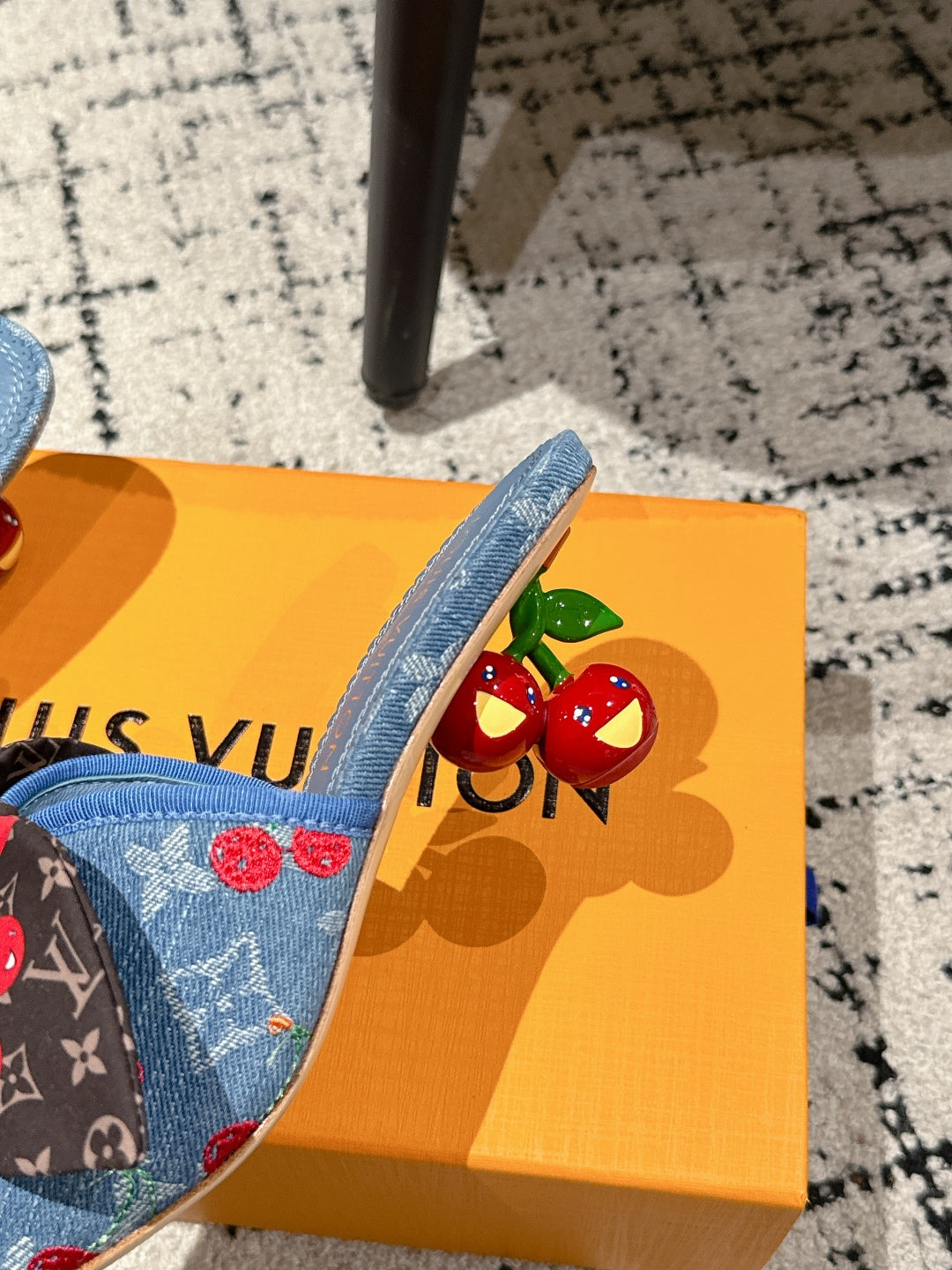 LOUIS VUITTON LV CHERRY HIGH HEELS 25S IN BLUE DENIM WITH BOW STYLE 3