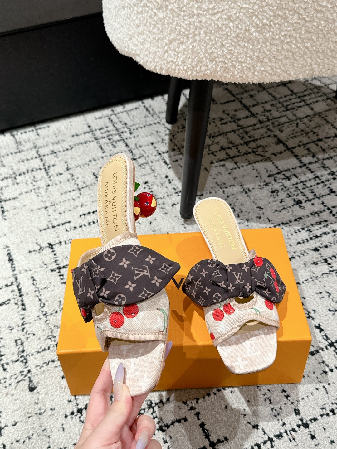 LOUIS VUITTON LV CHERRY HIGH HEELS 25S IN NUDE DENIM WITH BOW STYLE 5
