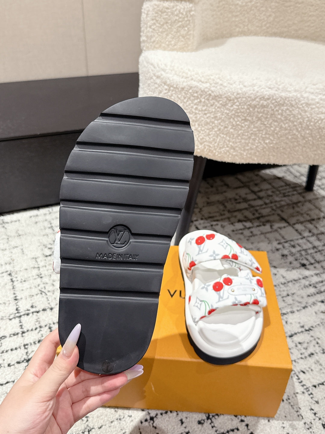 LOUIS VUITTON LV TWO-STRAP SLIDES 25S IN WHITE FABRIC AND CALFSKIN