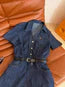 CELINE 25 ARC DE TRIOMPHE LOGO EMBROIDERED DENIM DRESS BLUE COTTON