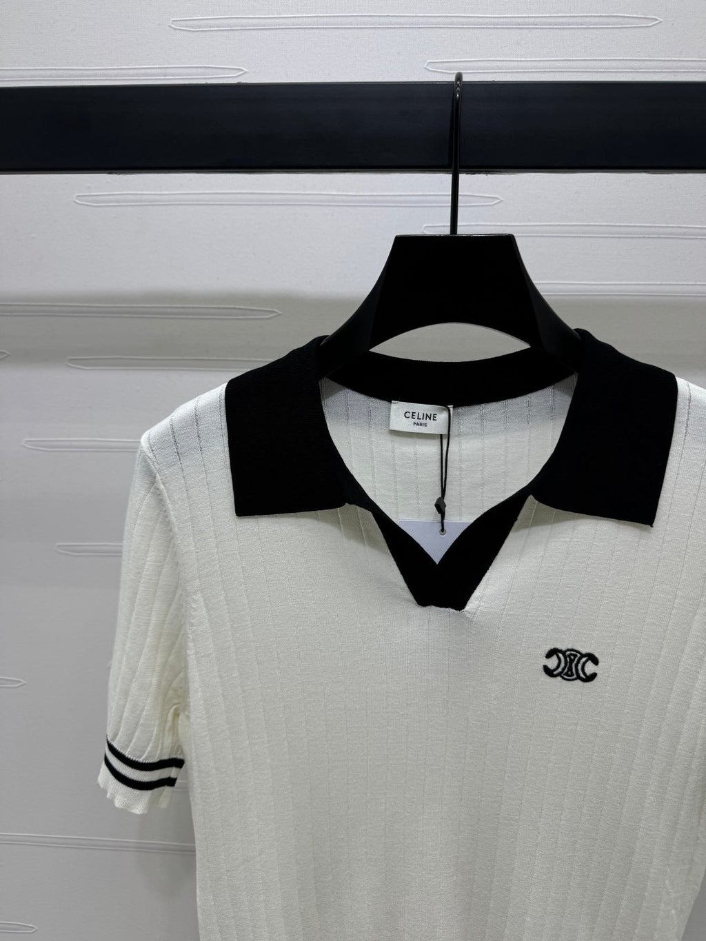 CELINE SHORT-SLEEVE KNIT TOP WHITE 274818
