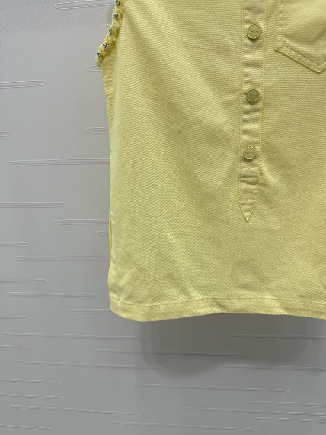GUCCI SLEEVELESS DENIM TOP WITH STAND COLLAR