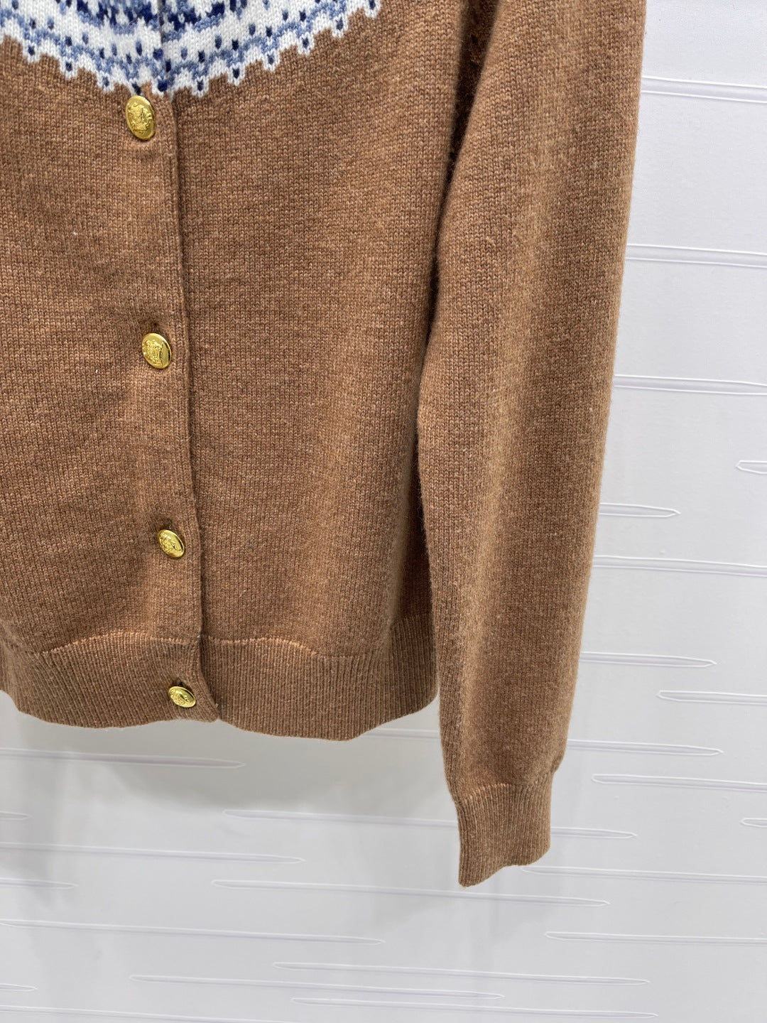 CELINE CARDIGAN IN PECAN BROWN MIX BLUE WOOL