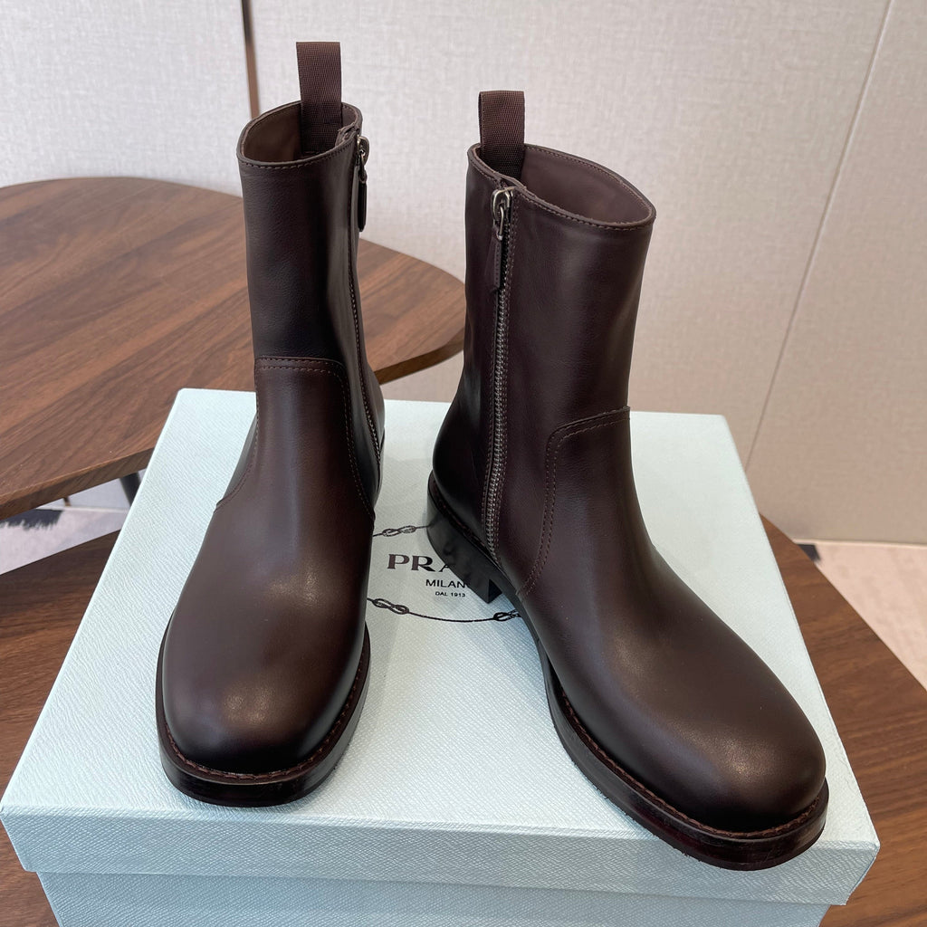 PRADA 25S COWBOY BOOTS IN RK BROWN CALFSKIN